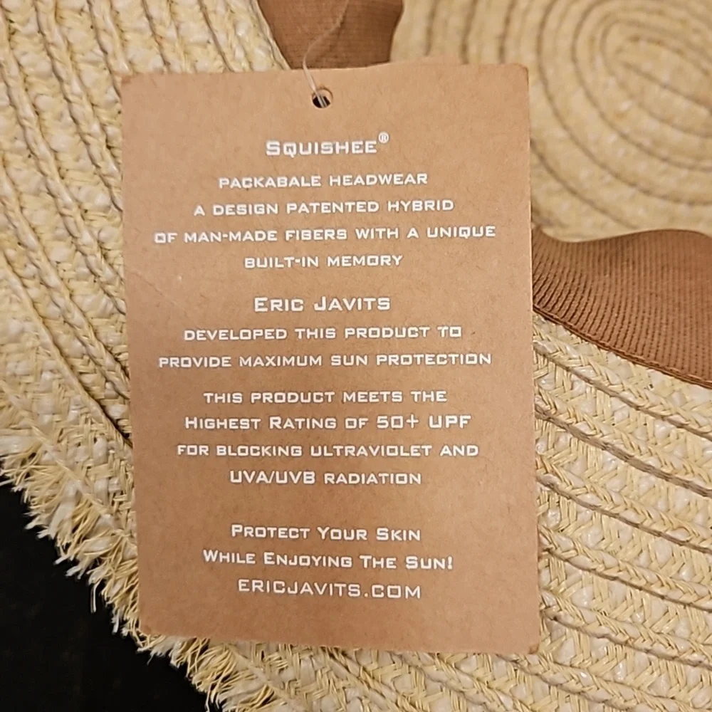 💕ERIC JAVITS💕 Fringe PInch Packable Fedora Squishee Straw Hat ~ Flax Mix NWT - Picture 16 of 16